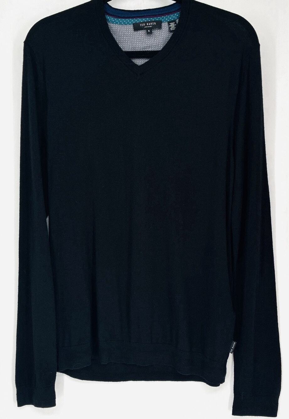 Ted Baker London Men’s 5 XL Black Cashmere Silk Wool V Neck Sweater Luxury